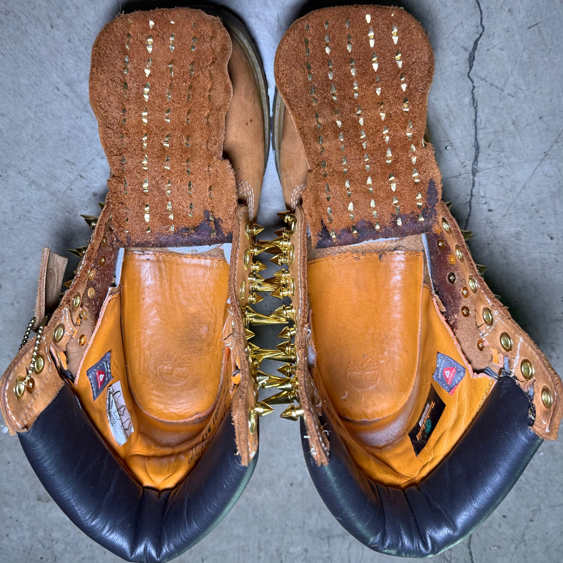 Gold Pyramid Studded Timbs Size 7