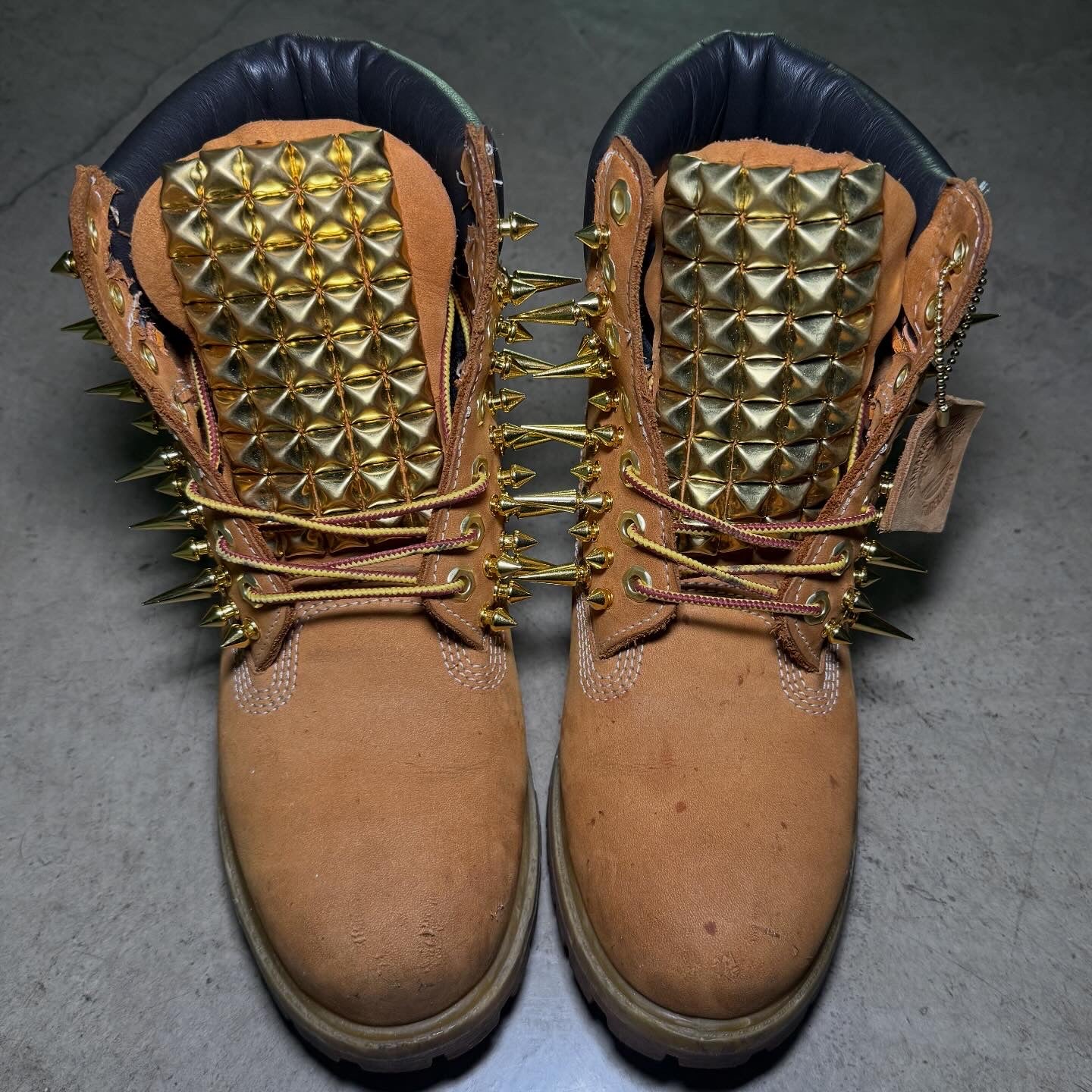 Gold Pyramid Studded Timbs Size 7