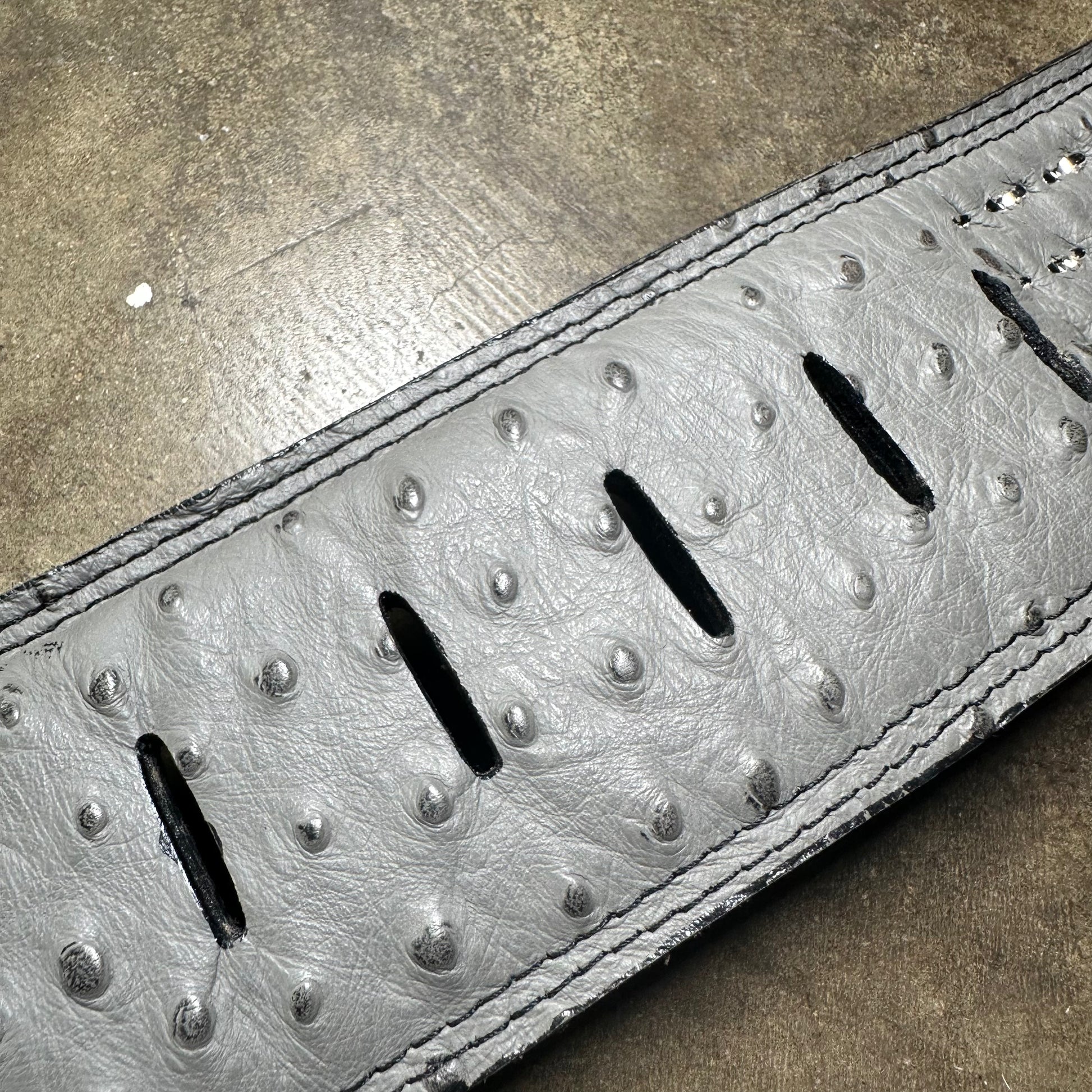 Handmade Ostrich Leather 4-Row Pyramid Studded Guitar Strap