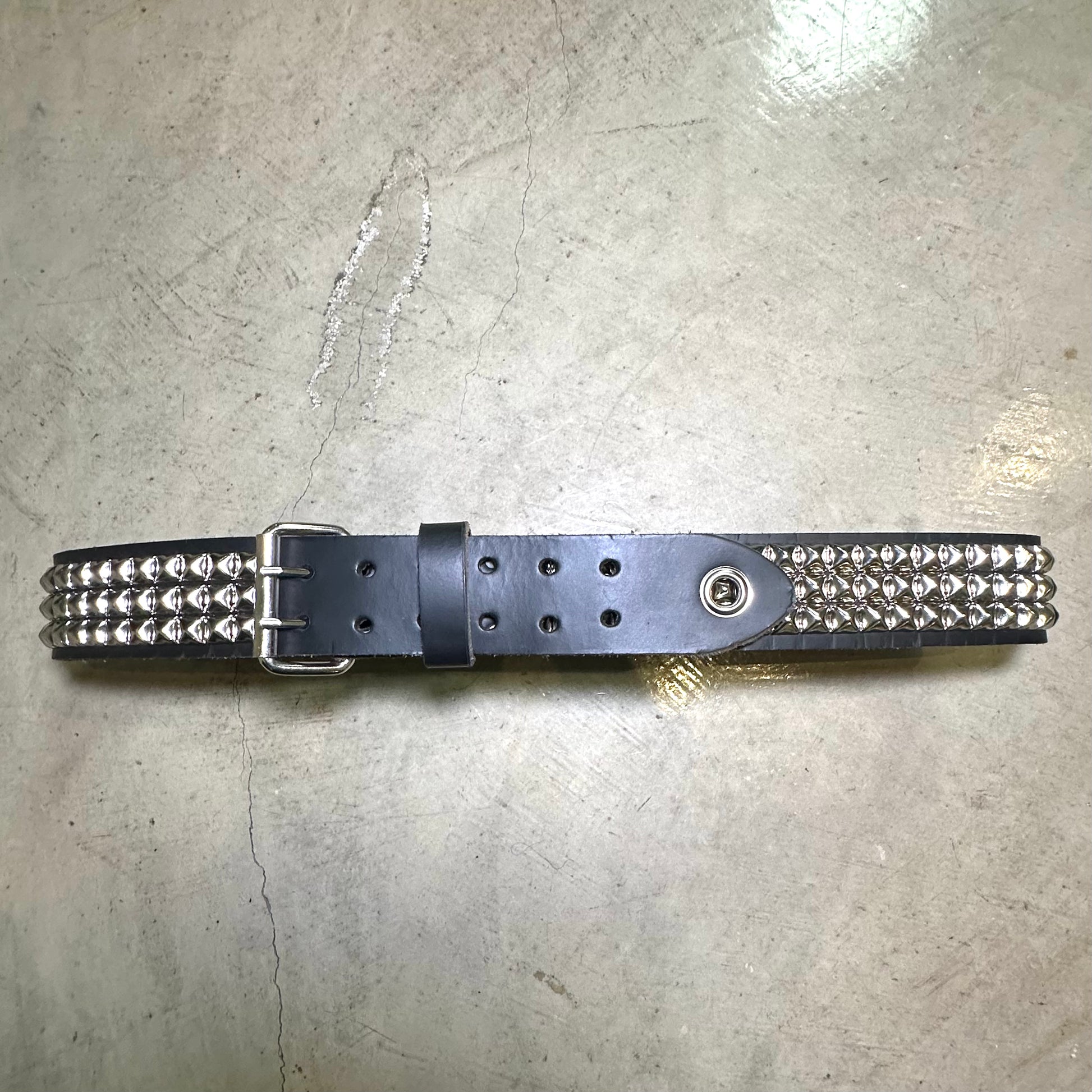Large Handmade 3-Row Pyramid Studded Belt (Pointed Tip)