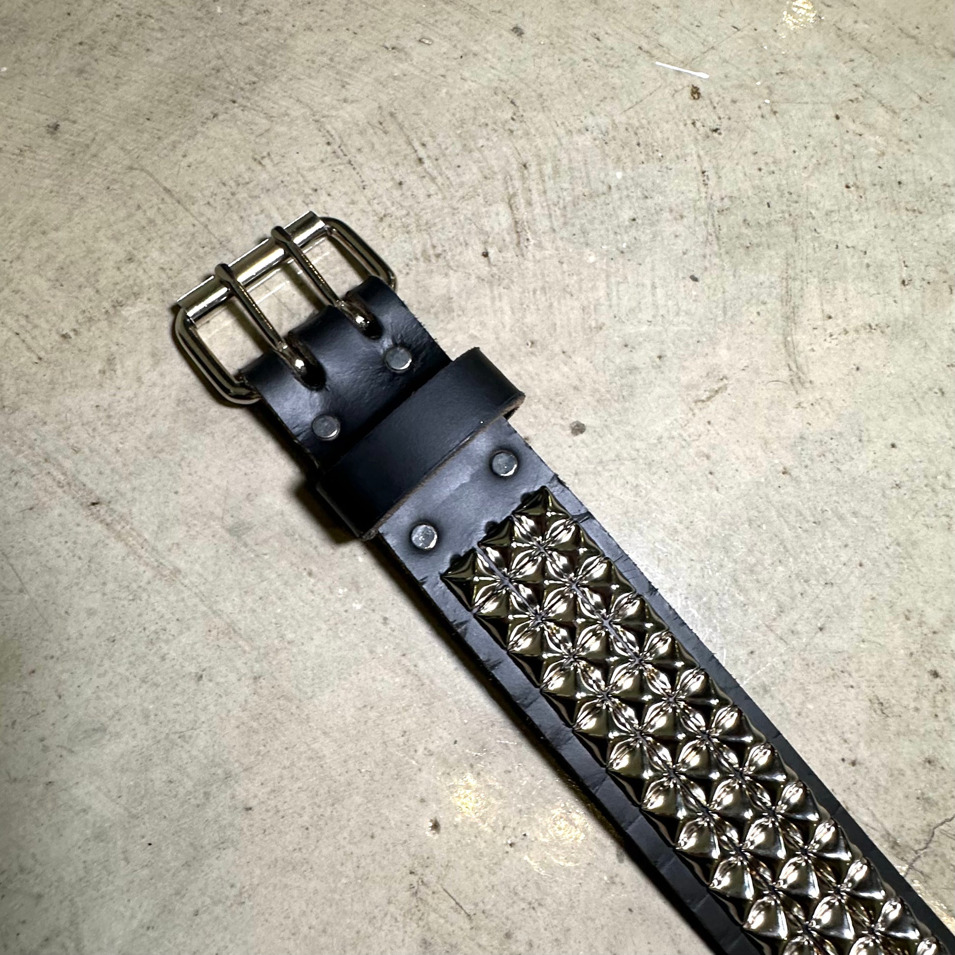 Large Handmade 3-Row Pyramid Studded Belt (Pointed Tip)