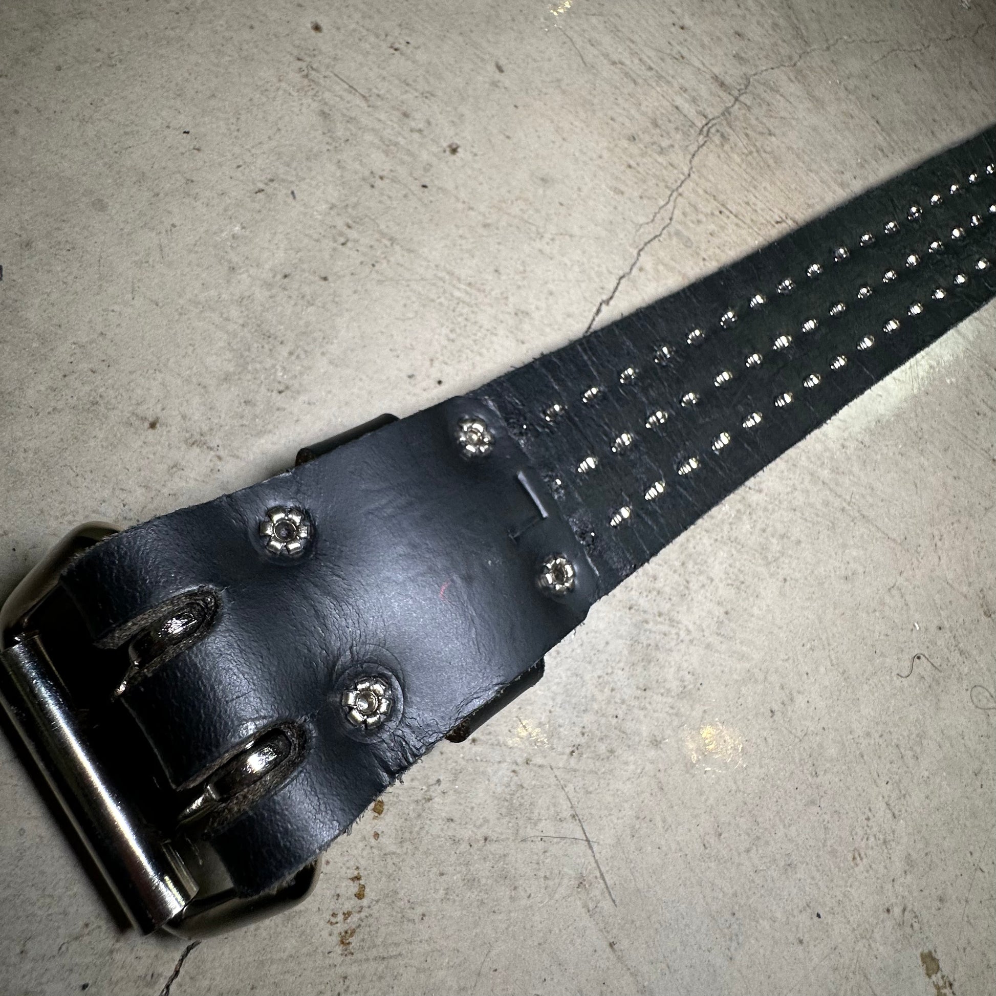 Large Handmade 3-Row Pyramid Studded Belt (Pointed Tip)
