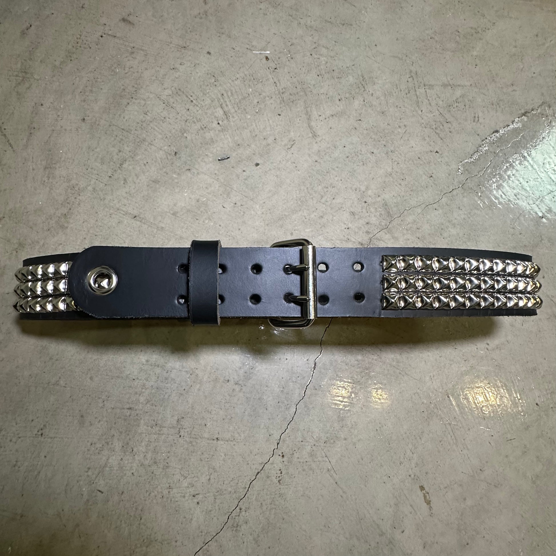 Large Handmade 3-Row Pyramid Studded Belt (Pointed Tip)