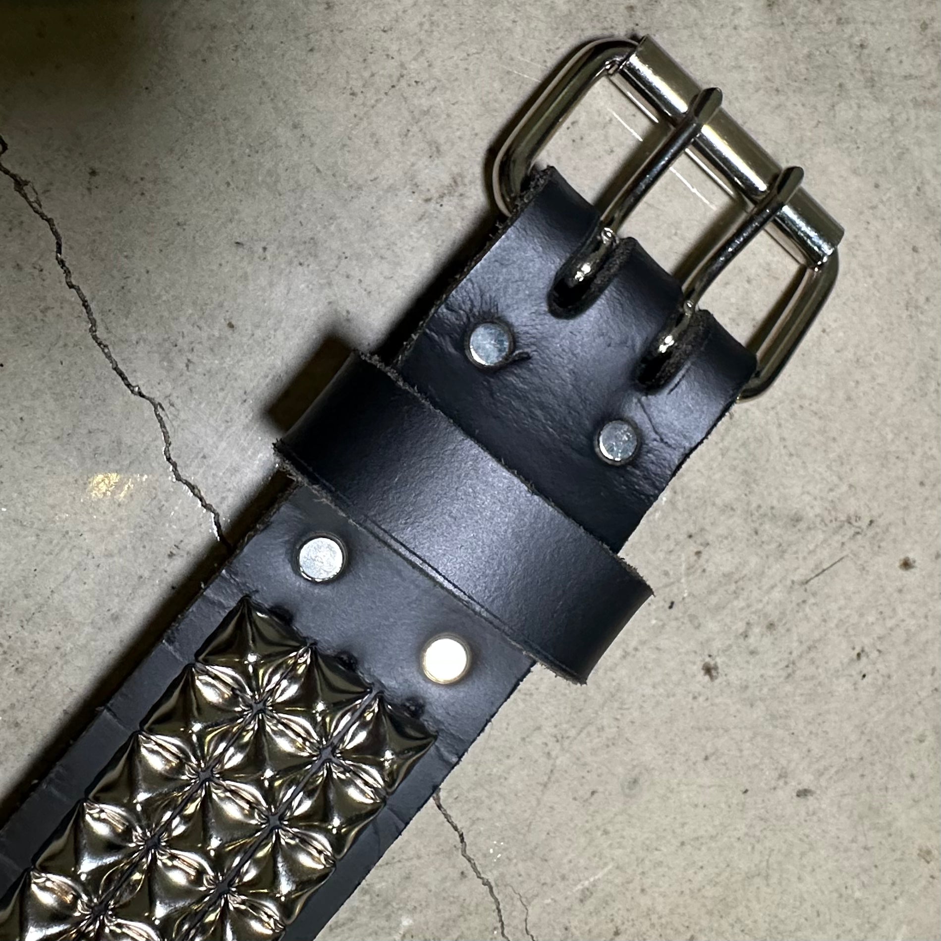 Large Handmade 3-Row Pyramid Studded Belt (Pointed Tip)