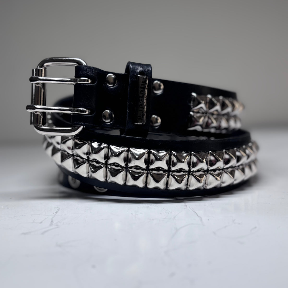 RARE METAL DECAL 2 ROW STUDDED BELT