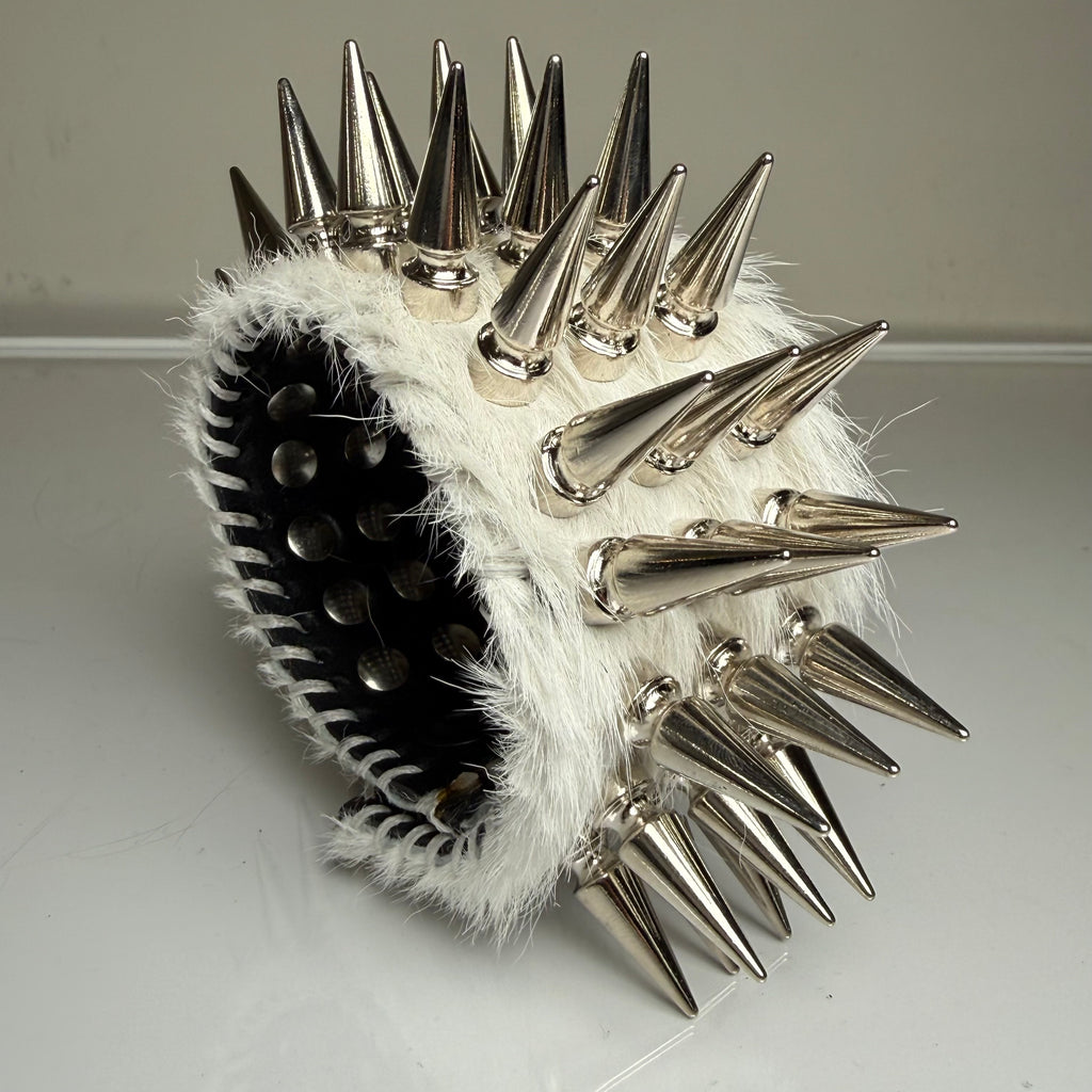 WHITE HAIR-ON HIDE SPIKEY CUFF