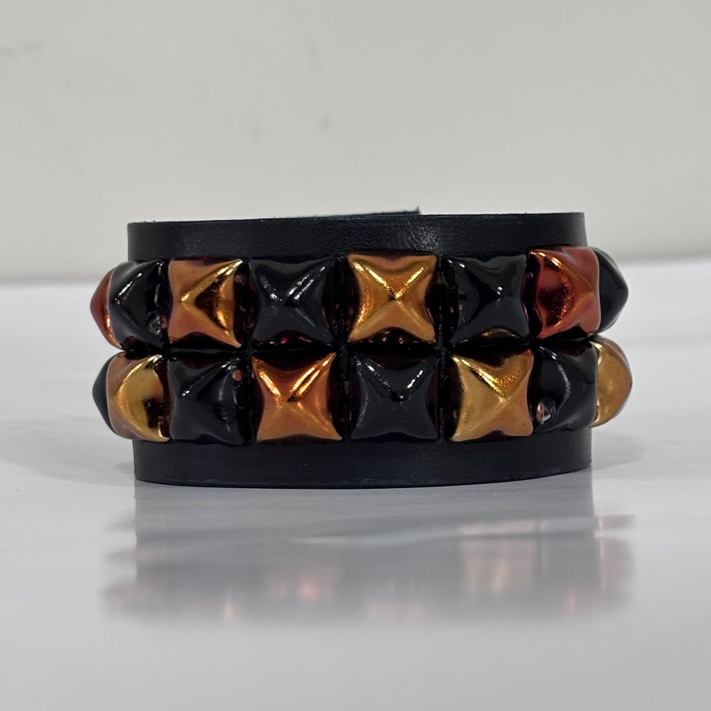 FIRE ORANGE/BLACK 2 ROW STUDDED CUFF