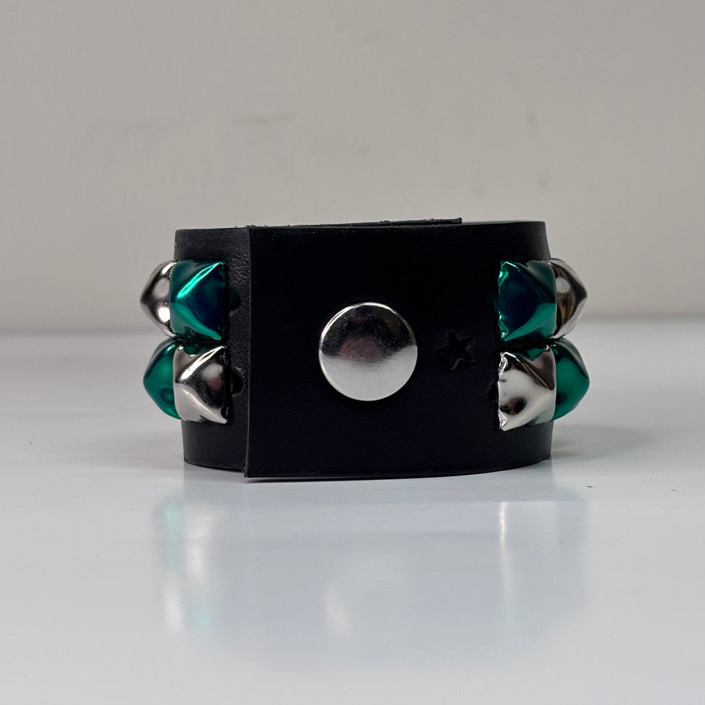 GREEN/CHROME 2 ROW STUDDED CUFF