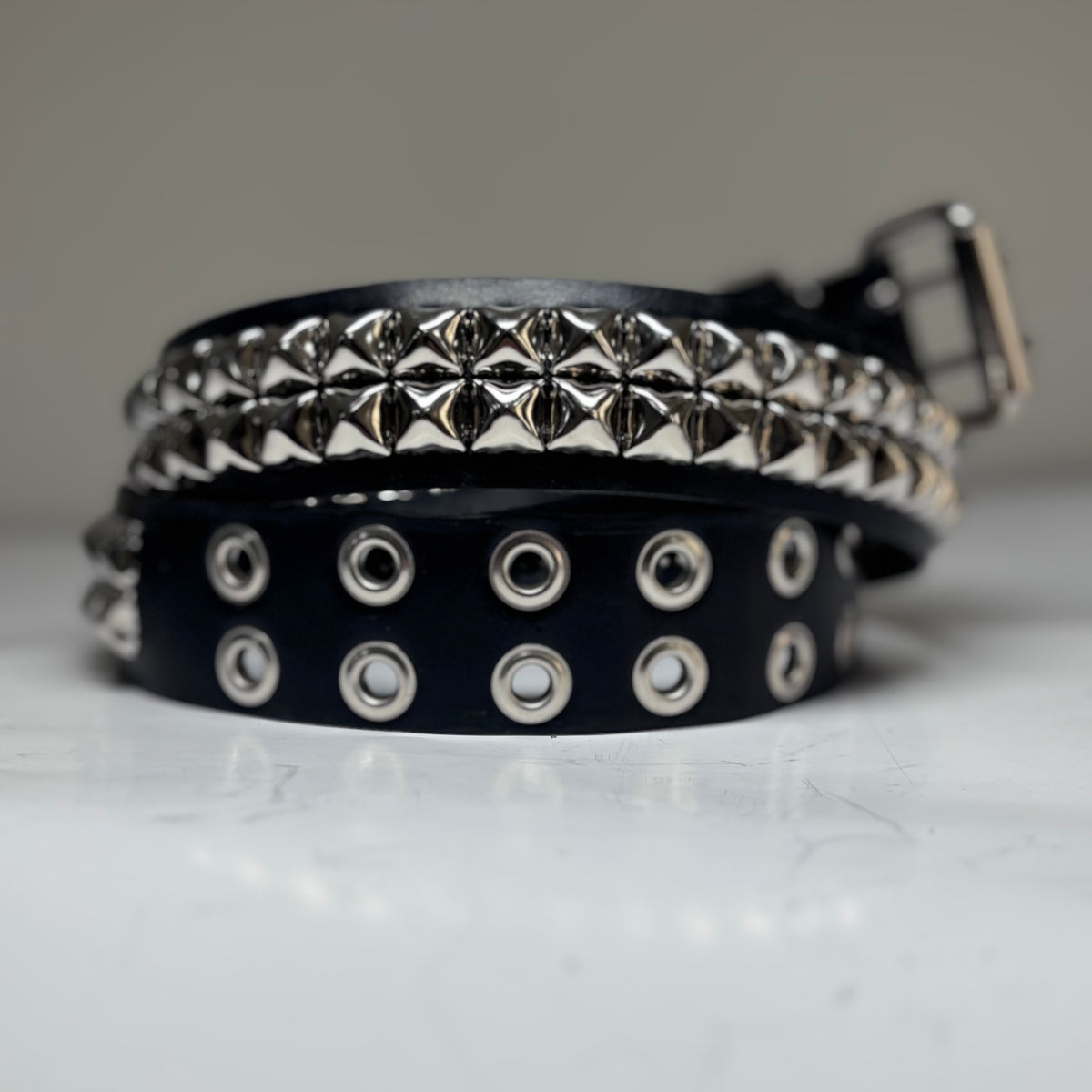 RARE METAL DECAL 2 ROW STUDDED BELT