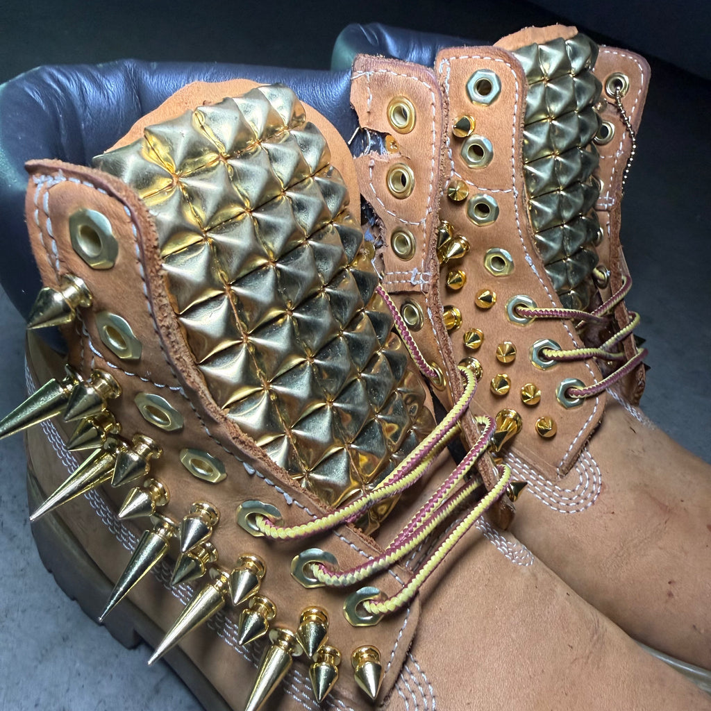 Gold Pyramid Studded Timbs Size 7