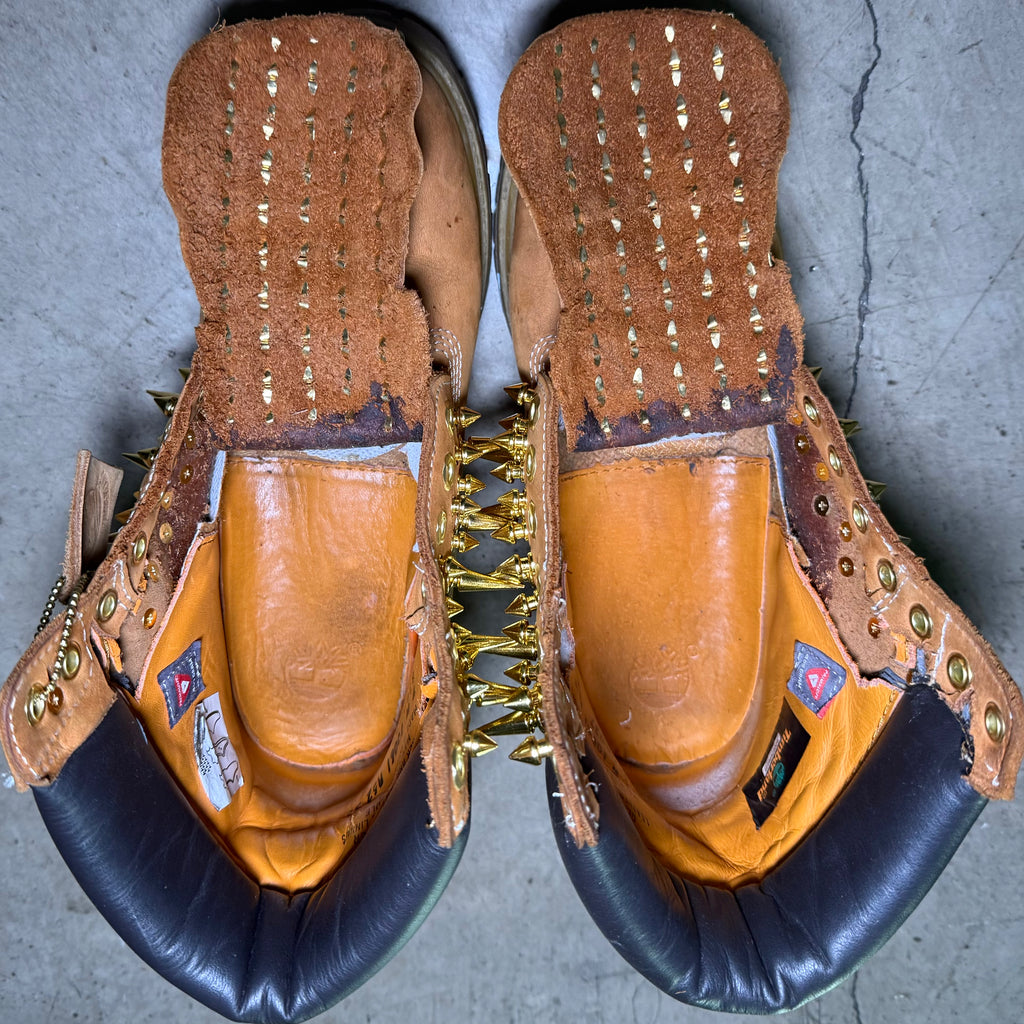 Gold Pyramid Studded Timbs Size 7