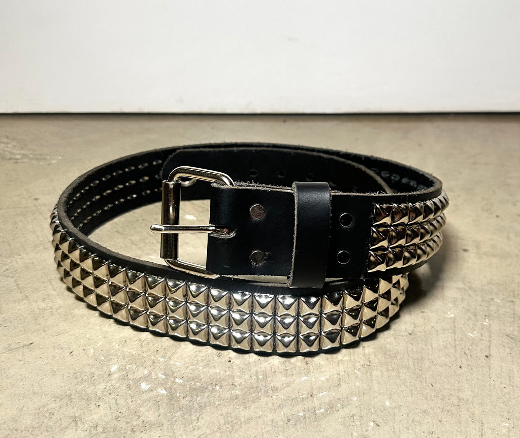 Large Handmade 3-Row Pyramid Studded belt (Single Pronged)
