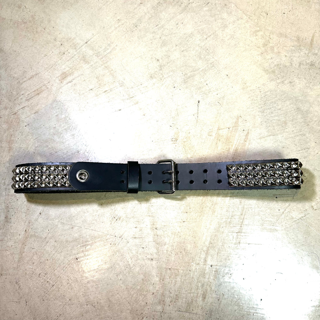Large Handmade 3-Row Pyramid Studded Belt (Rounded Tip)