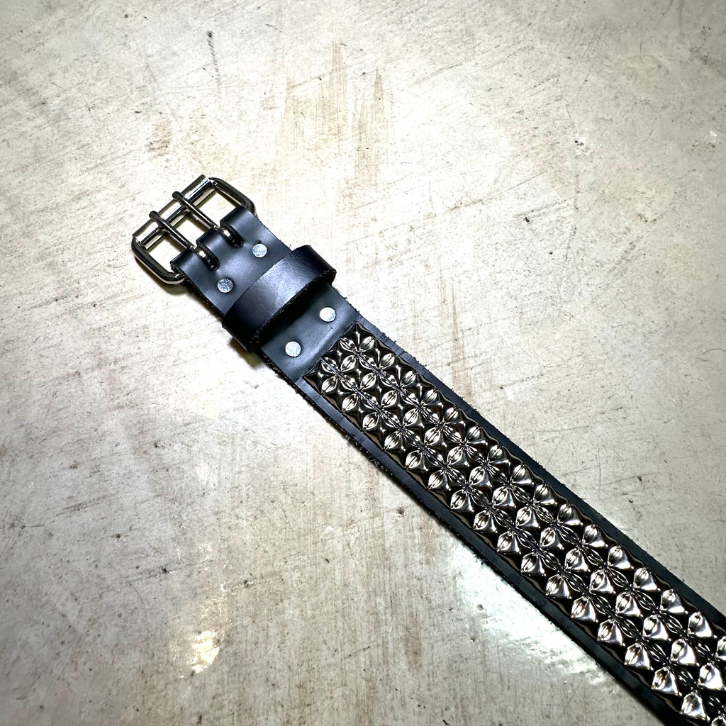 Large Handmade 3-Row Pyramid Studded Belt (Rounded Tip)