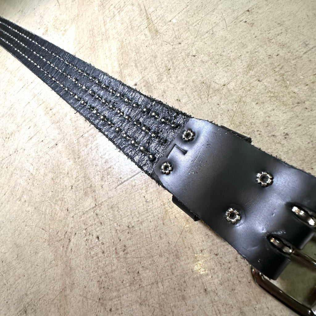 Large Handmade 3-Row Pyramid Studded Belt (Rounded Tip)