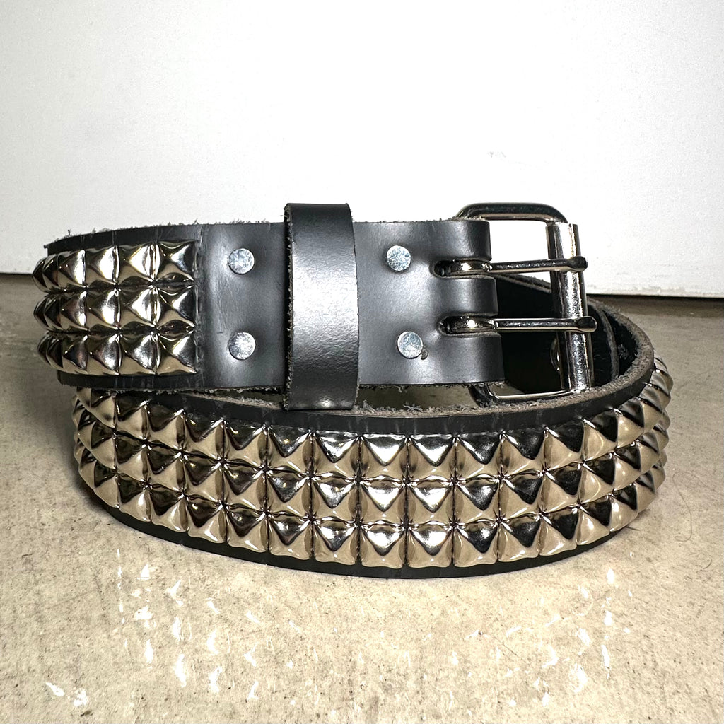 Medium Handmade 3-Row Pyramid Studded Belt (Rounded Tip)