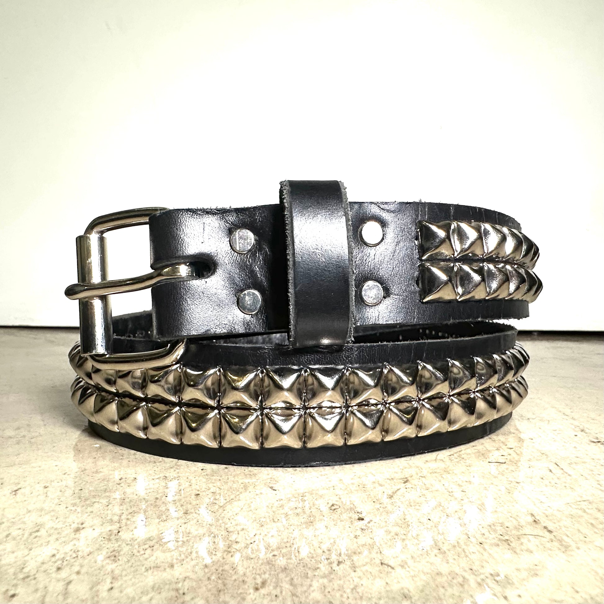 Large Handmade 2-Row Pyramid Studded Belt (Pointed Tip)